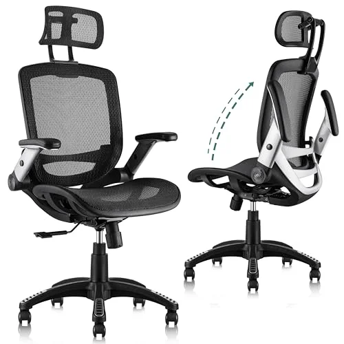 GABRYLLY Ergonomic Office Chair, High Back Home Desk Chair with Headrest, Flip-U