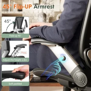 GABRYLLY Ergonomic Office Chair, High Back Home Desk Chair with Headrest, Flip-Up Arms, 90-120Â° Tilt Lock and Wide Cushion, Big and Tall Mesh Chairs for Man Woman, Black Task Chair