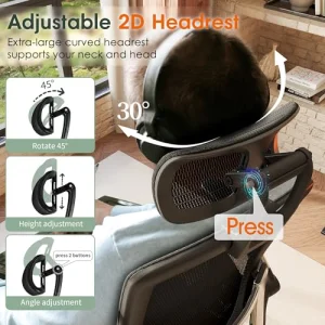 GABRYLLY Ergonomic Office Chair, High Back Home Desk Chair with Headrest, Flip-Up Arms, 90-120Â° Tilt Lock and Wide Cushion, Big and Tall Mesh Chairs for Man Woman, Black Task Chair