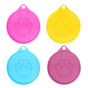 Quacc 4 PCS Dog Food Can Covers Lids Plastic Reusable Pet Cat Puppy Food Lid Sealed Tin Can Cover Lids for Canned Dog Food (Blue, Purple, Pink, Yellow)