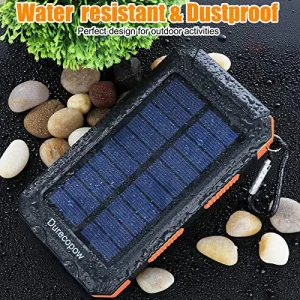 Solar Charger Power Bank, 20000mAh Portable Outdoor Waterproof Solar Battery Charger, Camping External Backup Battery Pack USB C Ports Input/Output, 2 Led Light Flashlight with Compass