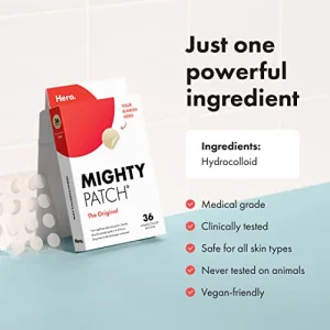 Mighty Patchâ¢ Original patch from Hero Cosmetics - Hydrocolloid Acne Pimple Patch for Covering Zits and Blemishes in Face and Skin, Vegan-friendly and Not Tested on Animals (36