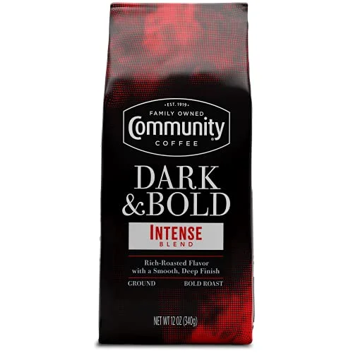 Community Coffee Dark & Bold Intense Blend, Dark Roast Ground Coffee, 12 Ounce B