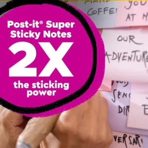 Post-it 100% Recycled Paper Super Sticky Notes, 3 in. x 3 in., 5 Pads, 70 Sheets per Pad, Wanderlust Pastels, School Supplies and Office Products