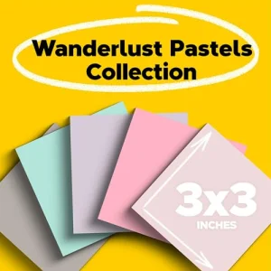 Post-it 100% Recycled Paper Super Sticky Notes, 3 in. x 3 in., 5 Pads, 70 Sheets per Pad, Wanderlust Pastels, School Supplies and Office Products