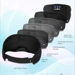MUSICOZY Sleep Headphones, Bluetooth 5.4 Sleep Mask Headband Headphones Sleeping Eye Mask, Wireless Music Earbuds Earphones with HD Stereo Speakers for Side Sleepers, Cool Gadgets Unique