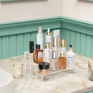 Acrylic Display Risers, 3 Tier Perfume Organizer Stand, Clear Cupcake Stand Holder, Large Shelf Risers for Figures, Dessert Shelves for Party, Riser Stand for Decoration and Organizer