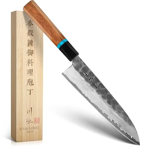 KAWAHIRO Japanese Chef Knife, 210mm Black Forged VG10 Kitchen Knife, Handcrafted