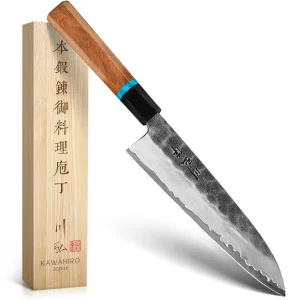 KAWAHIRO Japanese Chef Knife, 210mm Black Forged VG10 Kitchen Knife, Handcrafted Professional Chefs Knife with Ergonomic Handle, Mothers Day Gifts for Mom, Luxury Gift Wood Box