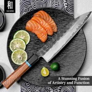 KAWAHIRO Japanese Chef Knife, 210mm Black Forged VG10 Kitchen Knife, Handcrafted Professional Chefs Knife with Ergonomic Handle, Mothers Day Gifts for Mom, Luxury Gift Wood Box