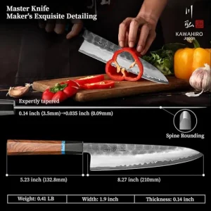 KAWAHIRO Japanese Chef Knife, 210mm Black Forged VG10 Kitchen Knife, Handcrafted Professional Chefs Knife with Ergonomic Handle, Mothers Day Gifts for Mom, Luxury Gift Wood Box