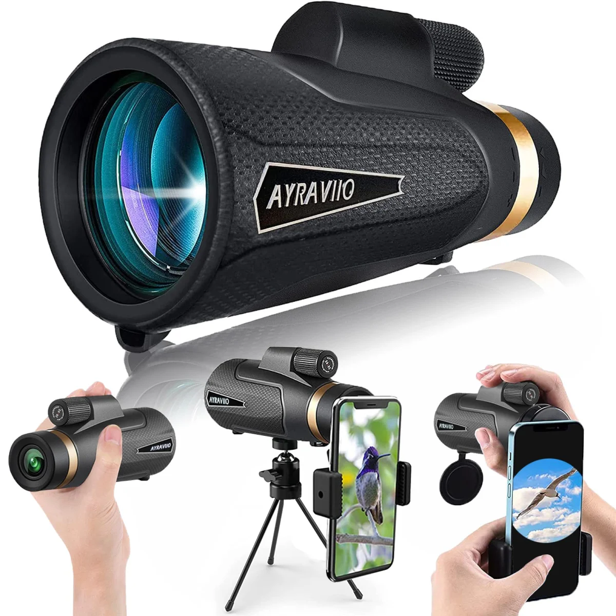 12x60 Monocular Telescope with Smartphone Holder & Upgraded Tripod, High Pow