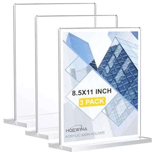 Acrylic Sign Holder 8.5 x 11 Inch 3 Pack, Clear Display Sign Stand for Store Sig