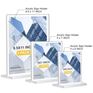 Acrylic Sign Holder 8.5 x 11 Inch 3 Pack, Clear Display Sign Stand for Store Sign Holders, Vertical Double Acrylic Stands, Vendor Booth Display Items