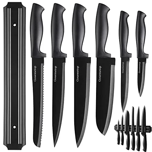 Kitchen Knife Set with No Drilling Magnetic Strip, Knives Set for Kitchen Black 
