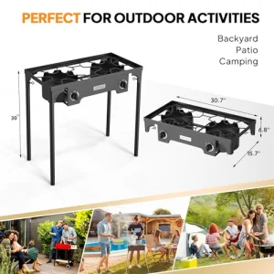ROVSUN 2 Burner Outdoor Propane Gas Stove 150,000 BTU High Pressure Stand Cooker for Backyard Cooking Camping Home Brewing Canning Turkey Frying, 20 PSI Regulator