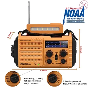 5000 Weather Radio,Solar Hand Crank 5-Way Power Emergency Radio,AM/FM/Shortwave/NOAA Alert Survival Portable Radio,Power Bank USB Charger,Camping Flashlight,Reading Lamp,Headphone
