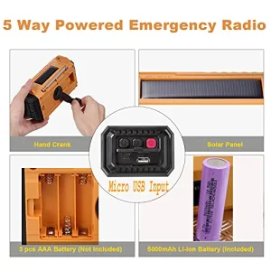 5000 Weather Radio,Solar Hand Crank 5-Way Power Emergency Radio,AM/FM/Shortwave/NOAA Alert Survival Portable Radio,Power Bank USB Charger,Camping Flashlight,Reading Lamp,Headphone