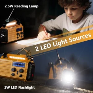 5000 Weather Radio,Solar Hand Crank 5-Way Power Emergency Radio,AM/FM/Shortwave/NOAA Alert Survival Portable Radio,Power Bank USB Charger,Camping Flashlight,Reading Lamp,Headphone