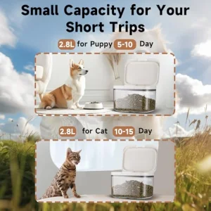 Pet Food Storage Container 5 lbs Airtight Dog/Cat Food Container with Measuring Cup, BPA Free, Rice & Flour Storage Container for Dog Treats and Cat Food (3 lbs), White