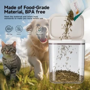 Pet Food Storage Container 5 lbs Airtight Dog/Cat Food Container with Measuring Cup, BPA Free, Rice & Flour Storage Container for Dog Treats and Cat Food (3 lbs), White
