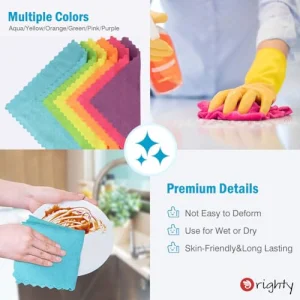 Orighty Cleaning Cloths 12x12 inch, Pack of 24, Highly Absorbent Microfiber Cleaning Supplies, Lint Free Cloths for Multiple-use, Powerful Clean Rags for House, Kitchen, Car Care (Multi-Color)