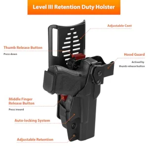 G19 Level 3 Retention Duty Holster for Glock 17,19,22,23,31,32,44,45.Law Enforcement Duty Holster, Adjustable Retention/Cant,Optic Ready,Kydex Duty Belt Gun Holster - Right Handed