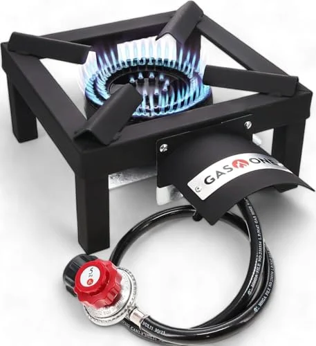 GasOne High Pressure Single Propane Burner - Outdoor Cooking with Heat Shield an