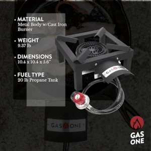 GasOne High Pressure Single Propane Burner - Outdoor Cooking with Heat Shield and Guard â Propane Burner Head for Camping, Tailgating, Seafood Boil, Home Brewing - Patent Pending