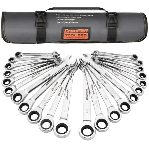 Ratcheting Wrench Set, Combination Wrench Set, 22-Piece SAE & Metric and Sta