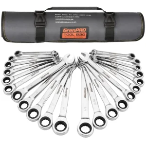 Ratcheting Wrench Set, Combination Wrench Set, 22-Piece SAE & Metric and Standard, 72Th Long Open End, 1/4