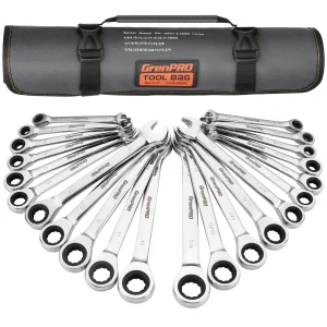 Ratcheting Wrench Set, Combination Wrench Set, 22-Piece SAE & Metric and Standard, 72Th Long Open End, 1/4