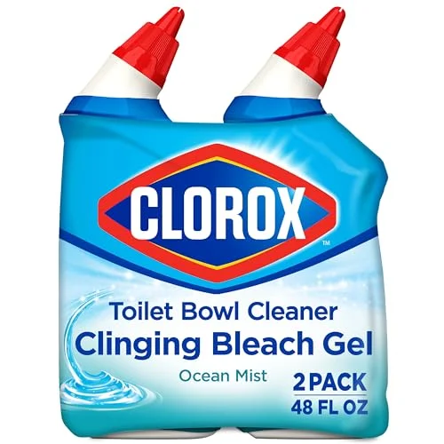 Clorox Toilet Bowl Cleaner, Clinging Bleach Gel, Ocean Mist - 24 Ounces, Pack of
