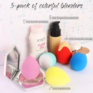 BEAKEY Makeup Sponge 5 Pcs Set, Latex-Free Boun Boun Beauty Sponge for Blending, Makeup Sponges for Foundation, Liquid, Cream and Powder. Blender for Enhanced Make Up Application