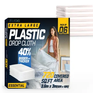 12X10Ft Extra Large Plastic Drop Cloth Painting - 6 Pack Plastic Floor Protector