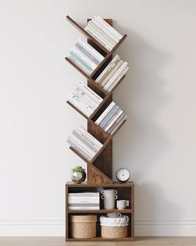 SUNMORY 6 Tier Tree Bookshelf, Small Bookcase with Storage Cabinet, Modern Tall 