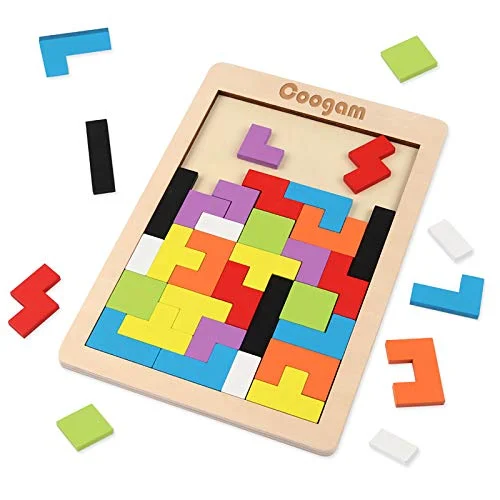 Coogam Wooden Blocks Puzzle Brain Teasers Toy Tangram Jigsaw Intelligence Colorf