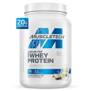 Muscletech Grass-Fed Whey Protein Powder (Deluxe Vanilla, 1.8LB) - Whey Protein Smoothie & Milk Shake Mix Supports Muscle Gain & Recovery - 20g of Whey Protein for Women & Men