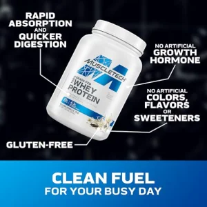 Muscletech Grass-Fed Whey Protein Powder (Deluxe Vanilla, 1.8LB) - Whey Protein Smoothie & Milk Shake Mix Supports Muscle Gain & Recovery - 20g of Whey Protein for Women & Men