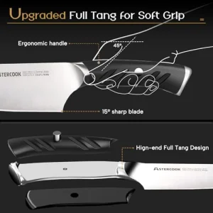 Astercook Knife Set, Kitchen Knives Set with Block and Dual Sharpener Full Tang 15 Pcs German Stainless Steel Knives Sharp Blade Dishwasher Safe Knife Set with Ergonomic Handle, Elegant
