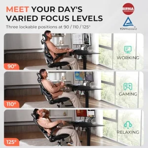 Ergonomic Mesh Office Chair, Adjustable Lumbar High Back Desk Chair 400lbs, 4D Flip-up Arms, 3-Level Tilt Backrest, 3D Headrest, PU Wheels, Swivel Rolling Computer Seating for Long Desk Work