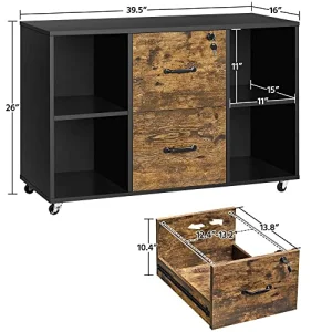 Yaheetech Filing Cabinet Lateral File Cabinet with 2 Drawer and 4 Open Compartments for Letter Size A4 Size, Printer Stand for Home Office, Black/Rustic Brown