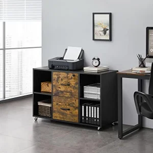 Yaheetech Filing Cabinet Lateral File Cabinet with 2 Drawer and 4 Open Compartments for Letter Size A4 Size, Printer Stand for Home Office, Black/Rustic Brown