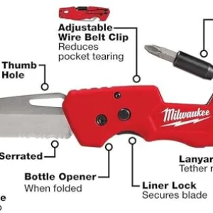 Milwaukee FASTBACK Folding Utility Knife w/Blade Multifunctionality, Red-black