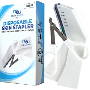 Disposable Skin Stapler (Suture Thread Alternative) with 55 Preloaded Wires Plus Stapler Remover Tool for Outdoor Camping Emergency Survival Demo, First Aid Field Emergency Practice Vet