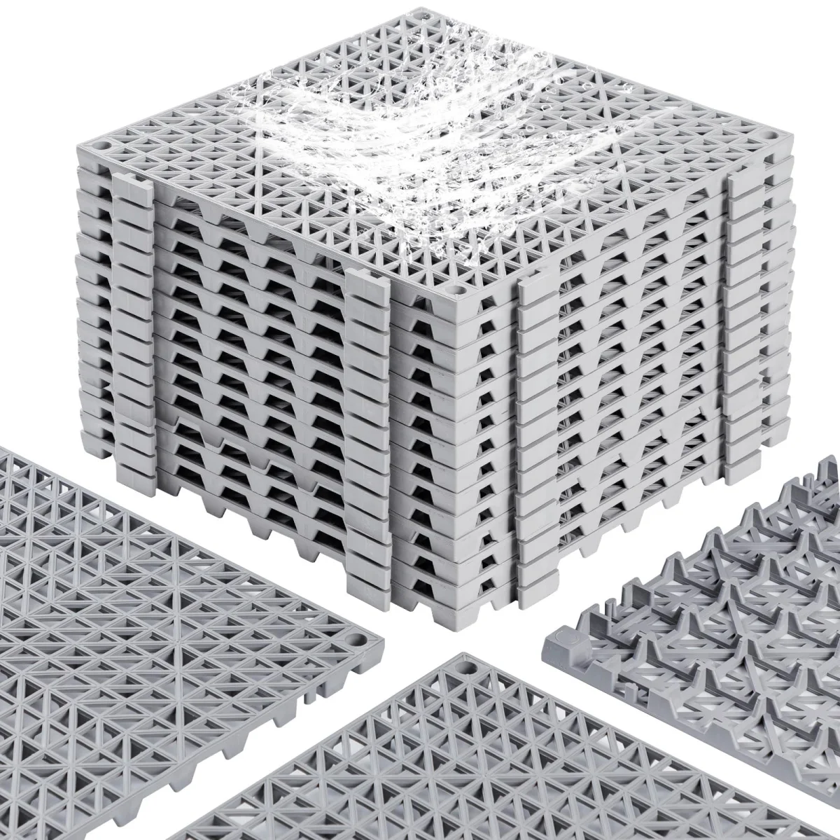 12â x 12â Drainage Interlocking Floor Tiles, 12 Pack Non-Slip Pool Dec