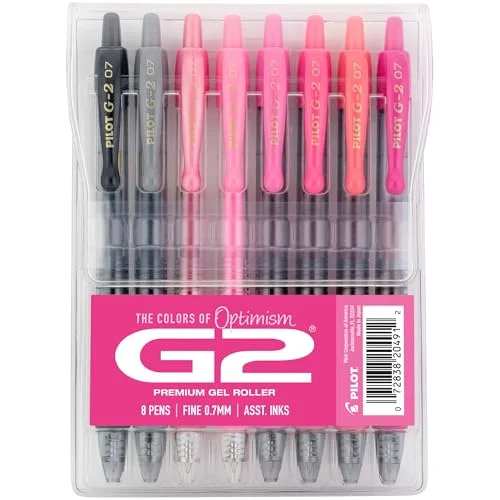 Pilot, G2 Premium Gel Roller Pens, G2 Boost Pink Pack, The Colors of Optimism, 8