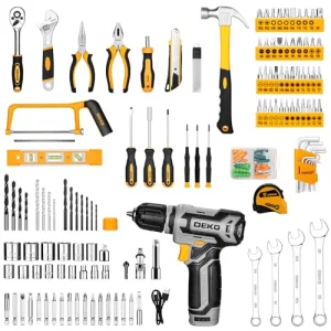 Tool Kit Box Drill Setï¼DEKOPRO Home Mechanic Toolbox with 12V Power Cordless Drill Hand Repair Tools Sets Combo Kits Storage Organizer Drawer Case for Men