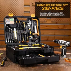 Tool Kit Box Drill Setï¼DEKOPRO Home Mechanic Toolbox with 12V Power Cordless Drill Hand Repair Tools Sets Combo Kits Storage Organizer Drawer Case for Men