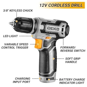 Tool Kit Box Drill Setï¼DEKOPRO Home Mechanic Toolbox with 12V Power Cordless Drill Hand Repair Tools Sets Combo Kits Storage Organizer Drawer Case for Men